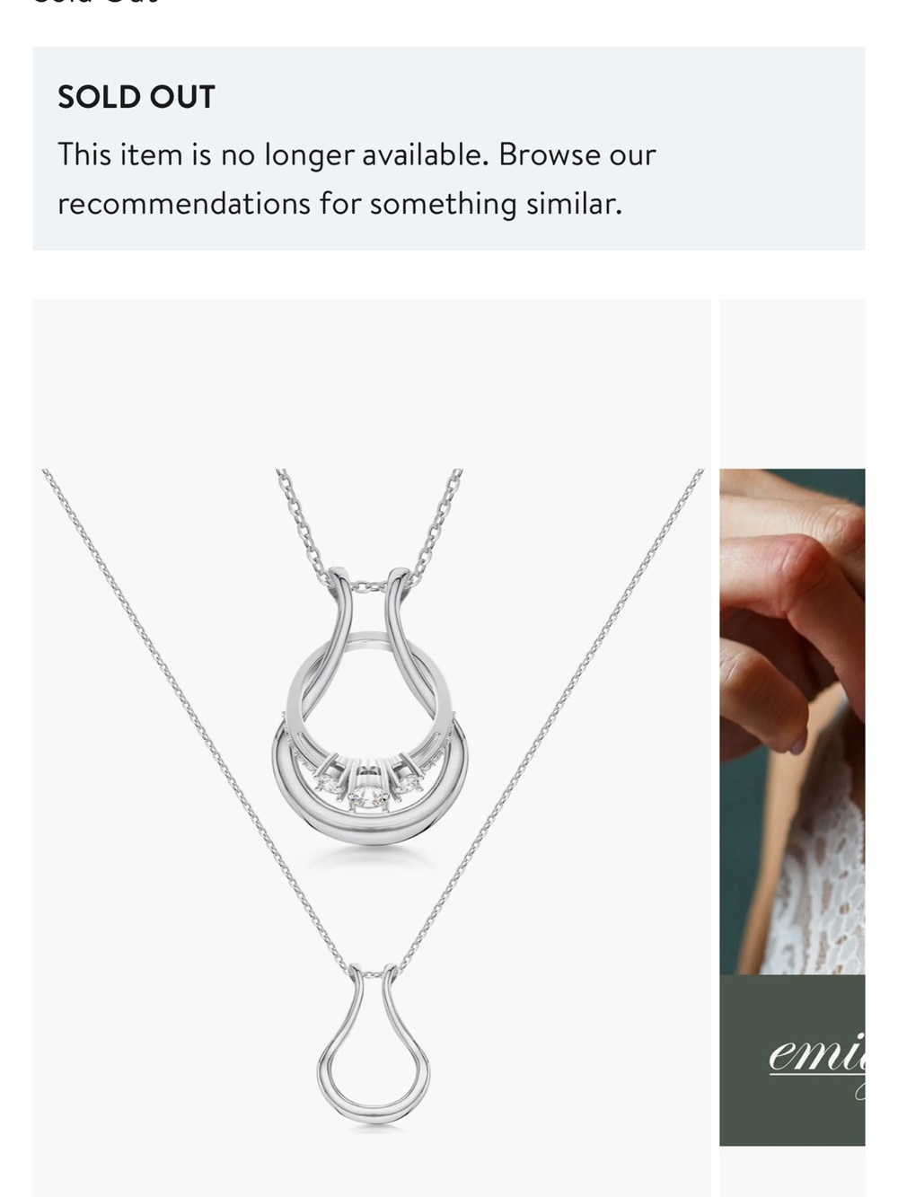 Emily C 925 Sterling ring holder Double Drop Necklace in Silver